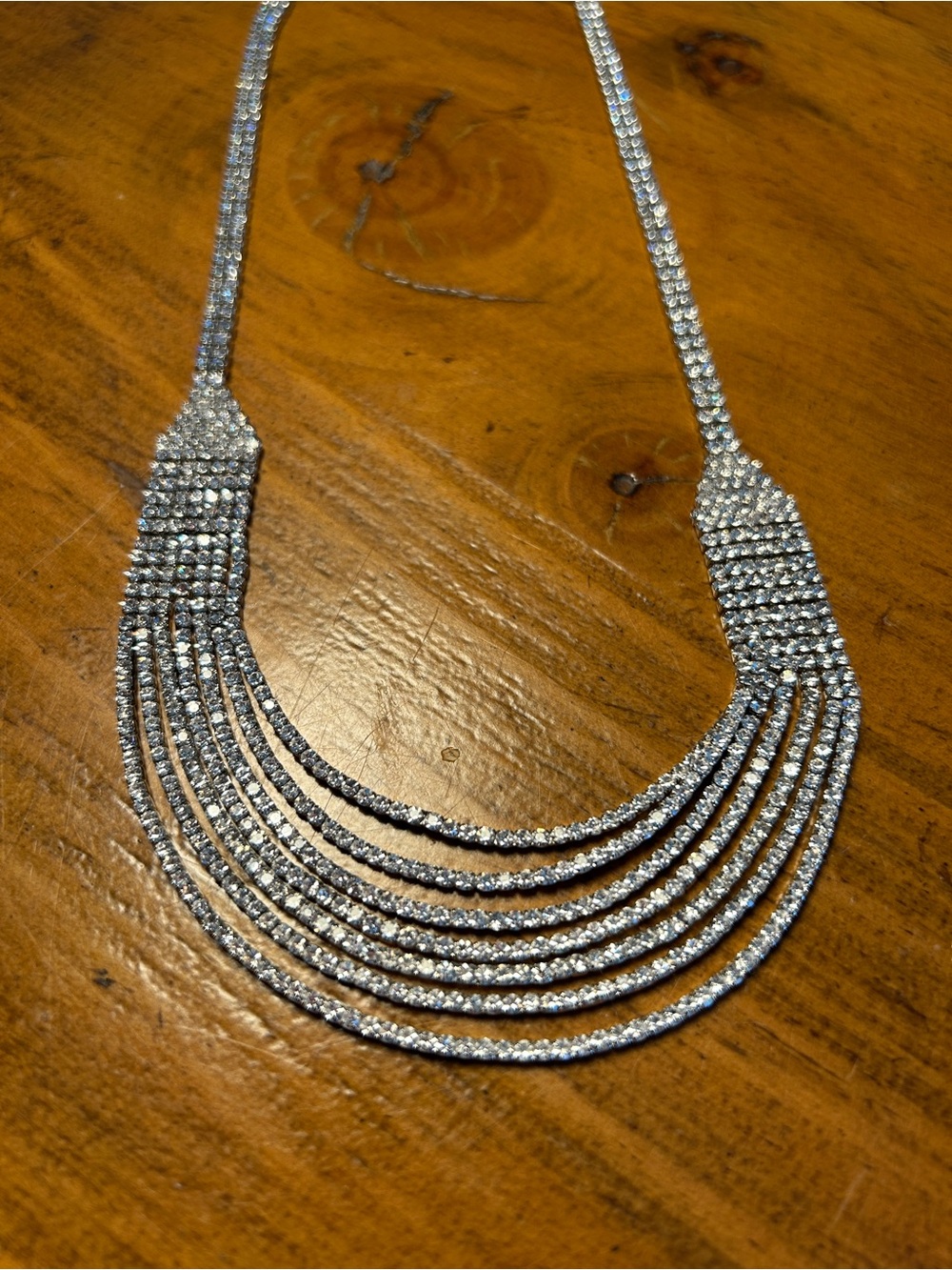 Rhinestone Silver-tone Multi-Strand Statement Bib Necklace Vintage 90s - Picture 2 of 6